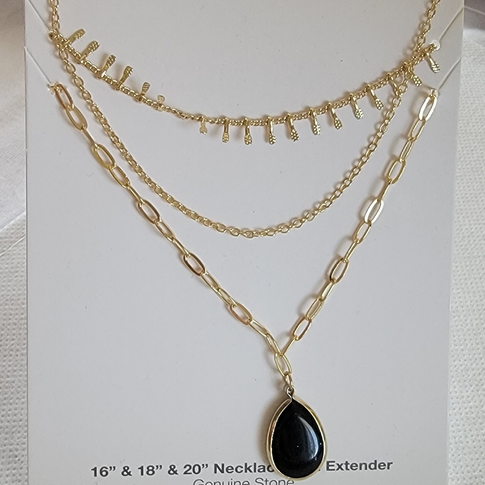 Three Rows Hanging Stones Layered Necklace Set - Picture 7 of 8